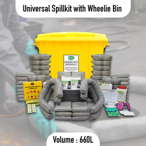 660L Universal Spill Kit with Wheelie <b>Bin</b> – Extra <b>Large</b> Industrial Hazmat Spill Control Kit, Chemical Spill Emergency Response - Product Image 2