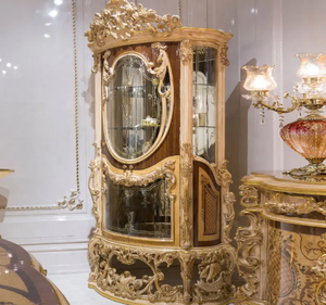 Ensemble de table à manger ovale en teck doré royal de luxe, style européen classique, sculpté, écologique, meubles de salle à manger pour hôtel, fabriqué en Indonésie - Product Image 3