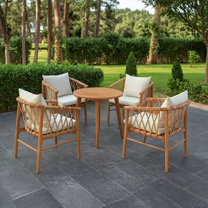 Ensemble de jardin moderne en bois pour l'extérieur, chaise et table à dîner rembourrées pour villa, hôtel, cour - Product Image 1