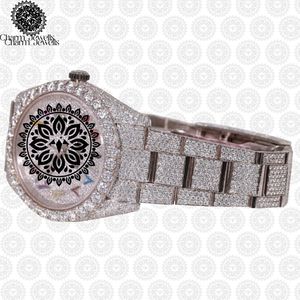 Montre pour homme Charm_Jewells en acier inoxydable, boîtier rond de 42 mm, mouvement à quartz analogique, accents de diamants, fermoir pliant de luxe - Product Image 4