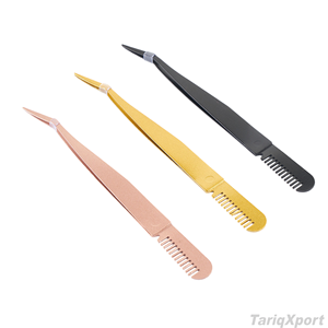 Hot Selling Private Label Stainless Steel Eyebrow Tweezers with Fiber Tip and <b>Comb</b>-Eyelash Tools for <b>Lash</b> Extensions - Product Image 6