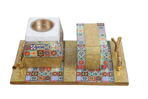 2025 Medkhan más vendido lujo hecho a mano incrustaciones de madera Bakhoor quemador conjunto esmalte impreso bandeja multiusos caja para uso religioso - Product Image 2