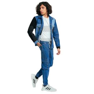 Men Slim Fit Dark Blue Cargo <b>Jeans</b> <b>High</b> <b>Waist</b> Stretch Denim Pants Two Knee Pockets Custom Straight Style Fashion <b>Jeans</b> Outerwear - Product Image 1