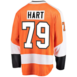 Jersey de Hockey sobre Hielo Personalizado para Hombre, Blanco, Naranja y Negro, Cuello en V, Manga Larga, Nombre y Número Personalizados, Uniforme de Equipo de Poliéster - Product Image 3