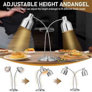 Lampada Riscaldante Commerciale per Alimenti 500W 110V in Acciaio Inossidabile Argento, Verticale a Doppia Testa per Mantenimento Calore - Product Image 4