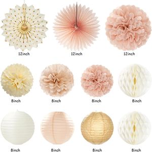 Set di 21 Decorazioni Autunnali Neutre Retrò con Striscione 'Happy' in Oro Champagne e Beige per Feste di Compleanno in Stile Boho - Product Image 1