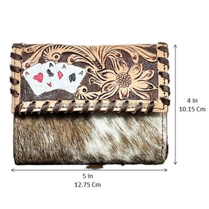Cartera de señora con ribete de cuero de vaca genuino y tooled, gran oferta, Cartera de ases de tres pliegues de cuero occidental, tarjetero organizador, carteras - Product Image 2