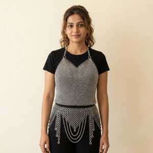 <b>Silver</b> Plated Stainless Steel Chainmail Top With Fringe Detail Fashion Armor Clothing - Product Image 1