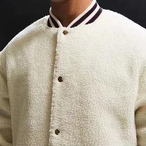 Quality Varsity Jacket for Men Blend Fabric <b>Button</b> Detail Breathable Thick Winter Casual Jacket with Simple Pattern Design - Product Image 3