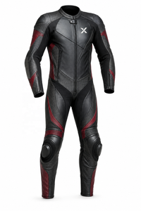 X Mixed-Leather Performance One-Piece Motorcycle <b>Suit</b> | Black <b>Red</b> Green | X Logo | OEM ODM Manufacturer | Premium Design | - Product Image 1
