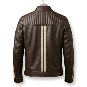 Men's Genuine <b>Leather</b> <b>Biker</b> <b>Jacket</b> Slim Fit Winter Outerwear Casual Fashion with Front Logo - Product Image 4
