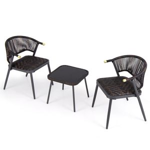 Set di Mobili da Esterno in Rattan 3 Pezzi con Piano in Vetro Temperato per Cortile, Bordo Piscina, Hotel, Giardino - Product Image 5