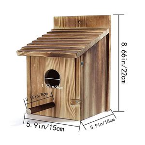 Wood Bird House Wall Mount Natural Finish Pressure Treated For Wild Birds <b>Garden</b> Use - Product Image 4