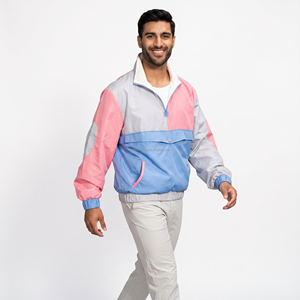 Blouson de sport pour homme à blocs de couleur, coupe racer, avec fermeture éclair quart de tour, coupe-vent, en polyester, style décontracté printemps - Product Image 4
