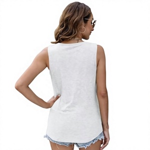 Women's <b>White</b> Solid V-neck <b>Sleeveless</b> Casual Autumn Tank <b>Top</b> Polyester/Cotton Breathable Eco-Friendly Plus Size - Product Image 3