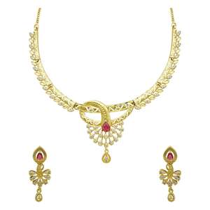 เครื่องประดับแฟชั่นขายส่ง ชุบทอง 14K 18K 24K ไมครอน ประดับด้วยพลอย AD และทับทิม สร้อยคอสั้น ดีไซน์แบบดั้งเดิม ชุดเครื่องประดับ - Product Image 4