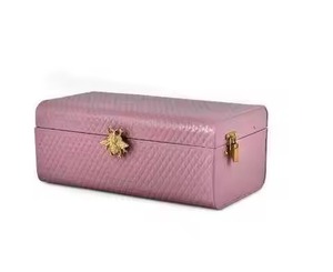 Pink Leather Covered Rectangular Storage <b>Box</b> with Gold Clasp Lidded Modern Design for Home Storage Use Trunk <b>Box</b> For Cloths Toys - Product Image 1