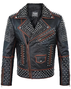 Men's Breathable Windproof Genuine Leather Motorcycle Biker <b>Jacket</b> with Studded Spikes <b>Punk</b> Rock Rivets Streetwear - Product Image 6