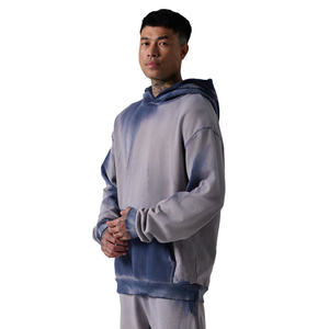 Chándal de hombre con capucha, cortavientos, efecto desgastado, de algodón 100% de alto gramaje, diseño de chándal, cintura elástica, bolsillos laterales, corte regular - Product Image 3