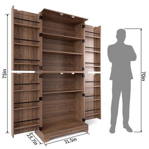 Moderno Armario de Cocina de 70 Pulgadas de Alto con Estantes Ajustables, 4 Puertas Corredizas y Cajón, Madera Marrón - Product Image 2
