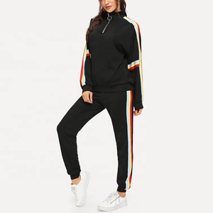 Top Quality Manufacturer Unisex Side Stripes Zipper Sweatshirts with Matching Pants Two Piece Set Polyester/Cotton <b>Winter</b> - Product Image 2
