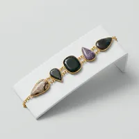 Bracelet en laiton plaqué or avec pierre naturelle, style bohème vintage, forme goutte d'eau, serti clos, bijou unisexe, cadeau