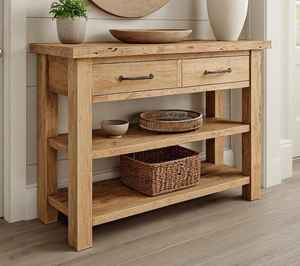 โต๊ะคอนโซลไม้เนื้อแข็งคุณภาพพรีเมียมพร้อมลิ้นชักเก็บของสองช่องและชั้นวางแบบเปิดสองชั้น เฟอร์นิเจอร์ทางเข้าบ้านสไตล์เรียบง่าย - Product Image 4