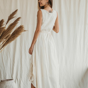 Vestido Boho de Algodón Suave, Vestido Blanco Orgánico Natural para Mujer, Vestido Bohemio para Boda y Festival, Estilo Ibiza de 2 Capas - Product Image 1