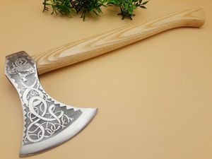 Premium <b>Engraved</b> Utility Hatchet Wooden Handle Outdoor <b>Tool</b> Wholesale Supplier Custom Pattern Steel Camping Hatchet With Leather - Product Image 4