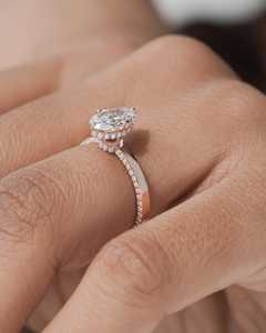 Anillo de lujo con halo oculto tipo catedral y diamante ovalado de 1.01 quilates para mujer, de oro rosa de 14K, cultivado en laboratorio, regalo de compromiso para novia - Product Image 3