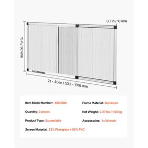 มุ้งลวดหน้าต่างแบบปรับได้ โครงอะลูมิเนียม ขนาด 15 นิ้ว สูง x 21-40 นิ้ว กว้าง 2 แพ็ค ตาข่ายแบบขยายได้ ทนทาน สำหรับประตูและหน้าต่าง - Product Image 4