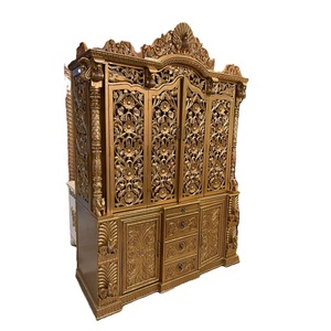 Indian Luxury Antique Royal Wardrobes For <b>Bed</b> Room Modern Natural Floral Hand Carved Wooden Storage <b>Cabinet</b> Almirah Wholesale - Product Image 4