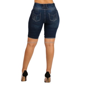 Short en jean à nœud gothique vintage grande taille pour femmes taille haute skinny 100% coton été écologique - Product Image 4