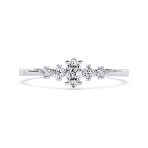 Anillo de Diamantes con Corte Marquesa para Mujer con Piedras Laterales Redondas en Oro Amarillo de 14k, Estilo Clásico de Compromiso - Product Image 6