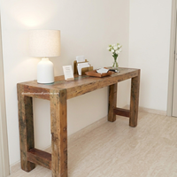Mesa Consola Rústica de Madera de Teca, Estilo Patchwork, Hecha a Mano, Ecológica, para Sala de Estar, Dormitorio, Entrada, Villa, Apartamento, Hotel, Hogar