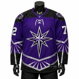 Maillot de hockey sur glace pour homme, imprimé sur mesure, de haute qualité, à manches longues, col en V, avec lacets, violet, pour entraînement - Product Image 2