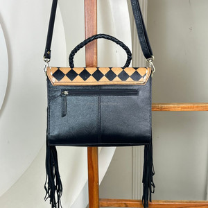 Conjunto de 2 piezas de gran capacidad al por mayor, bandolera con flecos y patrón a cuadros para mujer, carteras de mano de cuero mecanizadas a mano - Product Image 5