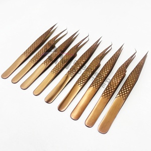 Pince à épiler pour extensions de cils RMI Shin Rose Gold Plasma Color, droite et à 45 degrés, en acier inoxydable, avec grip diamant. - Product Image 2