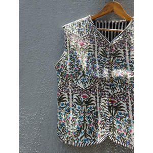 Chaqueta de algodón acolchada floral blanca, reversible, con botones al frente, abrigo de invierno para mujer, ropa exterior tejida a mano, regalo para ella. - Product Image 2