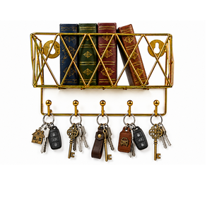 Porta Llaves de Pared de Metal Dorado Vintage, Organizador de Llaves Decorativo para Entrada y Hogar con Múltiples Ganchos - Product Image 1