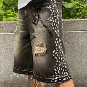 Shorts en jean déchirés pour hommes, personnalisables avec logo, vente en gros, style vintage streetwear, haute qualité - Product Image 4