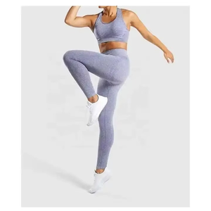 Women Yoga Set Solid Color Racerback <b>Crop</b> Top High Waist Full Length <b>Leggings</b> Seamless Spandex Polyester - Product Image 4