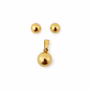 18ct Yellow Gold Minimalist Ball Pendant <b>Stud</b> <b>Earrings</b> Set for Women High Polish Daily Wear Party Gift Jewelry - Product Image 2