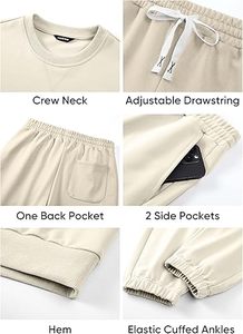 Conjunto Deportivo para Hombre, Sudadera y Pantalones Beige, Cuello Redondo, Color Sólido, Casual, Manga Larga, 100% Algodón, Transpirable, Corte Regular - Product Image 3