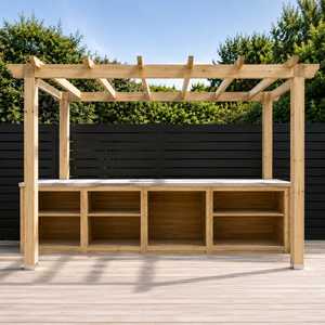 Pérgola de Lujo para Exteriores con Cocina y Barra, Estantes de Almacenamiento, Estación de Entretenimiento Moderna de Madera para Jardín con Encimera - Product Image 2