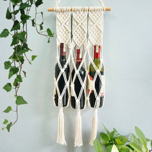 Support mural en macramé blanc pour bouteilles, 26x16 pouces, décoration bohème pour la maison, étagère de cuisine, forme rectangulaire, design géométrique abstrait - Product Image 5
