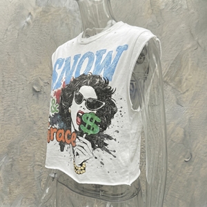 Snow & Grace Camiseta corta sin mangas con estampado informal para hombre, camiseta de jersey con cuello redondo - Product Image 5