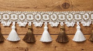 Tassel Fringe Decorative Trim With <b>Gold</b> <b>And</b> <b>White</b> Tassels Polyester Material - Product Image 5