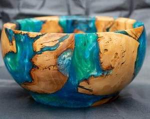 Bol en résine époxy et bois d'acacia de style moderne, fait main, sans BPA, écologique, décoration de table de luxe et bol de présentation pour la cuisine - Product Image 2