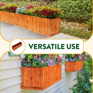 Jardinière en bois avec trous de drainage, boîte à fleurs durable avec revêtement huilé pour la décoration du jardin, du balcon et de la cour - Product Image 6